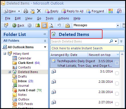 restore deleted folder in outlook 2016
